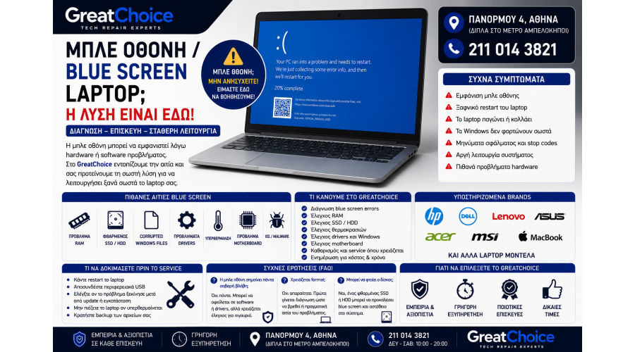 Μπλε Οθόνη / Blue Screen Laptop – Service Laptop Αθήνα