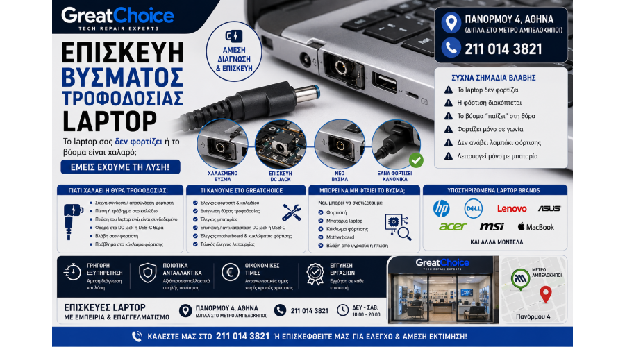 Επισκευή Βύσματος Τροφοδοσίας Laptop – Service Laptop Αθήνα