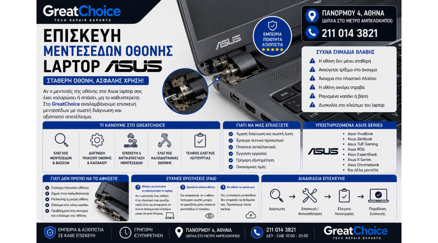 Επισκευή Μεντεσέδων Οθόνης Laptop Asus – Service Laptop Αθήνα