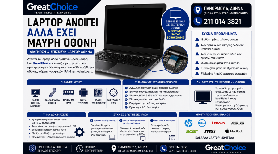 Laptop Ανοίγει αλλά Έχει Μαύρη Οθόνη – Service Laptop Αθήνα