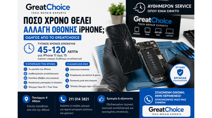 Πόσο χρόνο θέλει αλλαγή οθόνης iPhone – Διάρκεια επισκευής
