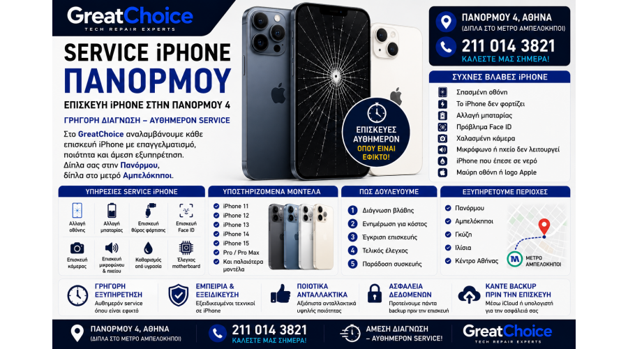 Service iPhone Πανόρμου – Επισκευή iPhone στο GreatChoice